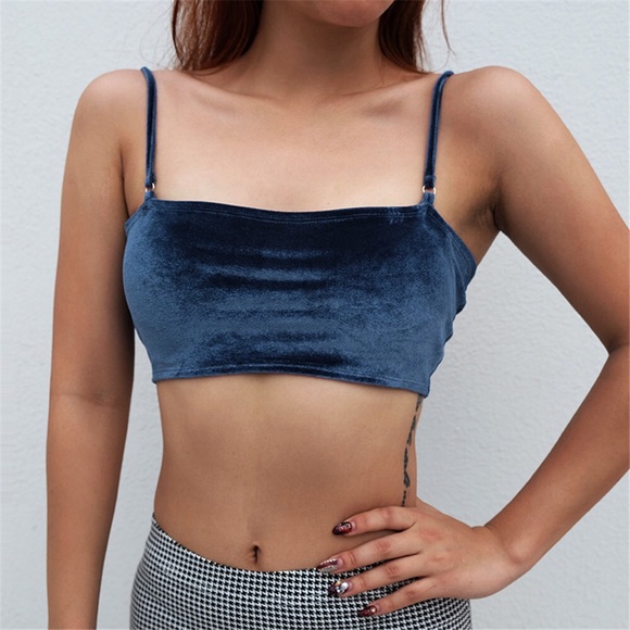 Blue Velvet Crop Tank Top - Picture 4 of 7